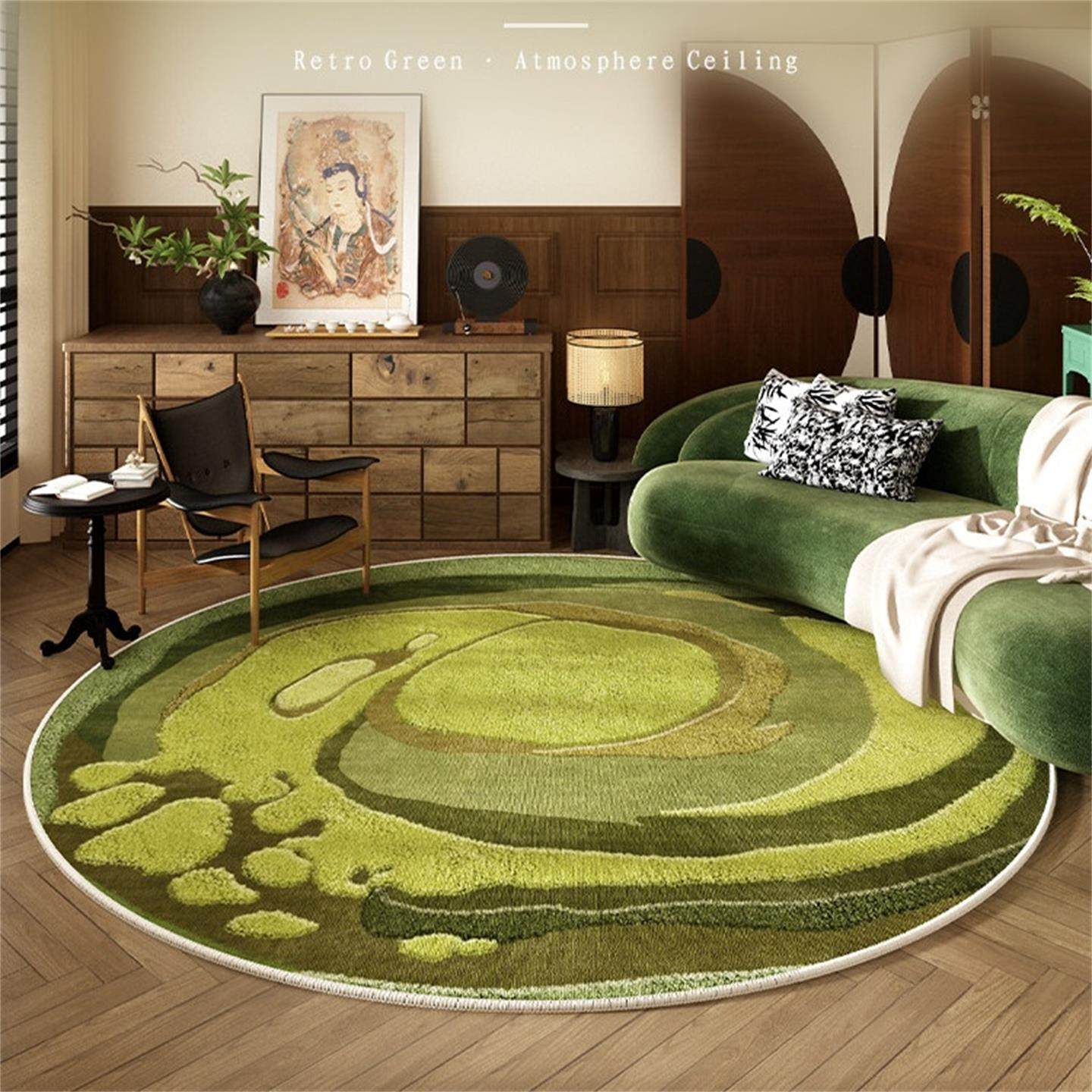 复古绿色圆形地毯客厅中古风苔藓茶几化妆椅脚垫卧室衣帽间地垫,居家布艺,地毯,淘宝优惠券,粉丝福利购,淘宝优惠卷