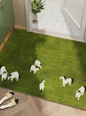 丝圈地垫入户门地毯绿色法式家用高颜值蹭土可裁剪玄关防滑脚垫