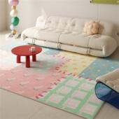 马卡龙色客厅地毯高级感多巴胺粉色女孩卧室地垫可定制防滑地毯