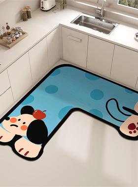 厨房L型地垫可定制脚垫蓝色小狗转角专用洗碗槽吸水吸油防滑地毯