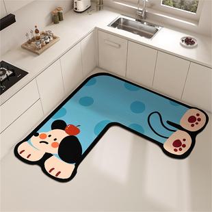 厨房L型地垫可定制脚垫蓝色小狗转角专用洗碗槽吸水吸油防滑地毯