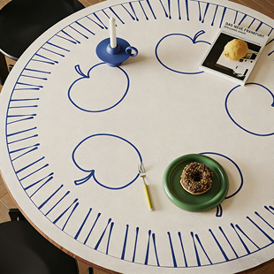 圆形皮革餐桌垫简约线条高级感防水防油保护桌垫子pvc可定制桌布