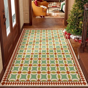 2025新款 复古高级感丝圈进门口可裁剪地毯 入户门地垫玄关脚垫美式