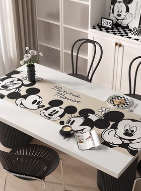 可爱米奇桌布皮革防水防油免洗饭桌茶几桌垫黑色高级卡通餐桌垫子