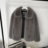 加厚翻领仿狐狸毛皮毛一体貂皮大衣短款 皮草外套女2025新款 冬季