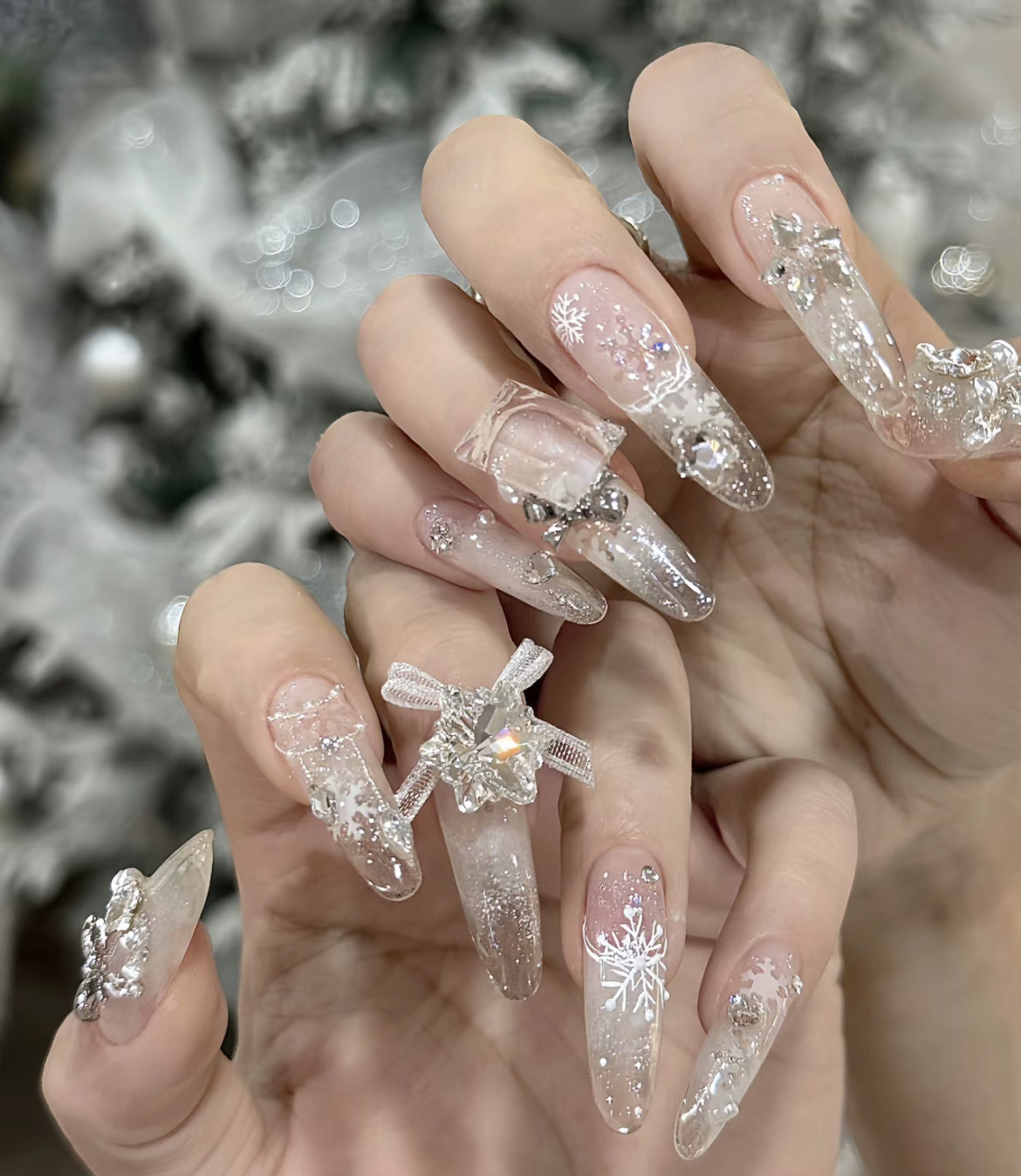 圣诞秋冬款渐变雪花冰透美甲孕妇手工穿戴甲新娘美甲,彩妆/香水/美妆工具,穿戴甲/甲片,淘宝优惠券,粉丝福利购,淘宝优惠卷