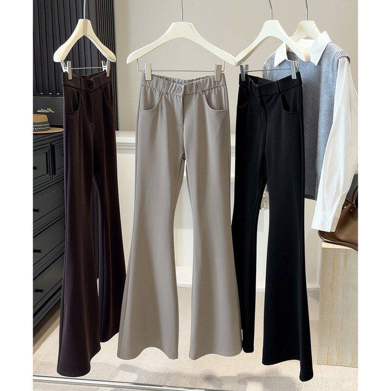 冰丝女西装薄款显瘦微喇裤春夏季垂感速裤子2026高腰喇叭松紧干长