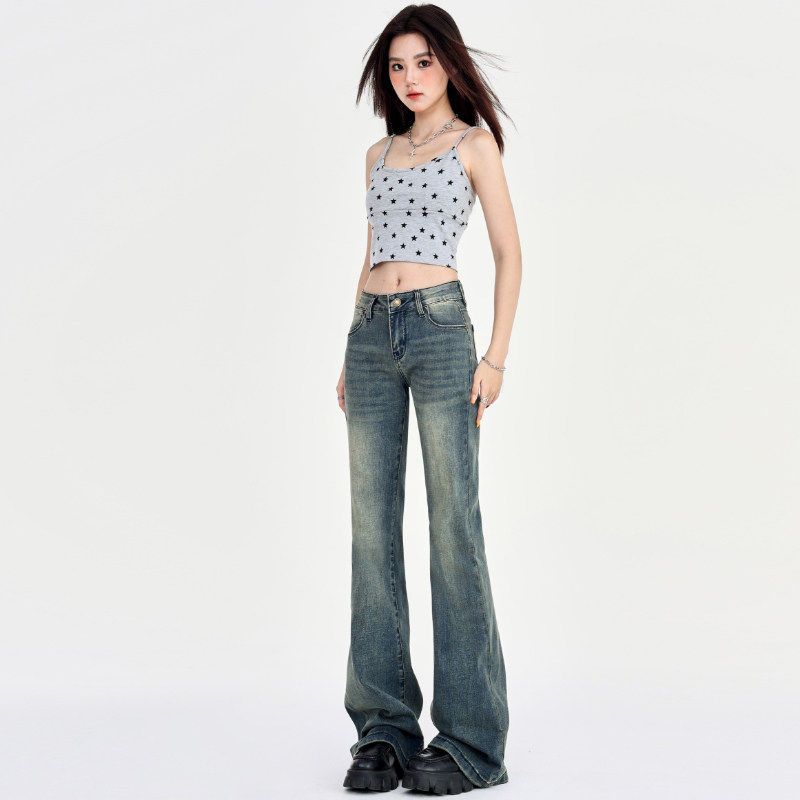 覆古微喇牛仔裤女春夏季2025新款低腰辣妹修身显瘦不贴腿喇叭裤子