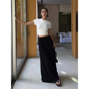 显高显瘦A字半裙 设计感修身 NEVAHU黑色半身裙女长版 2025春夏新款