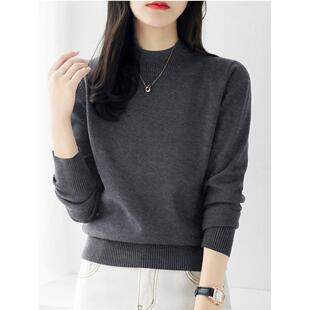 深灰色宽松厚款内搭打底上衣长袖针织衫女气质半高领毛衣冬季新款