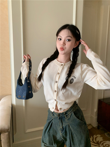 23秋冬日韩版圆领百搭软糯长袖开衫毛针织衫上衣修身时尚气质名媛