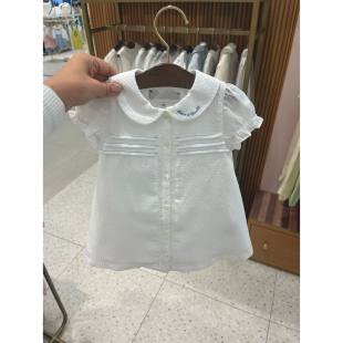 韩国童装 25夏款女童宝宝时尚洋气甜美娃娃领衬衫连衣裙短裤套装