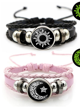 欧美新品2025日月恋人皮革手链