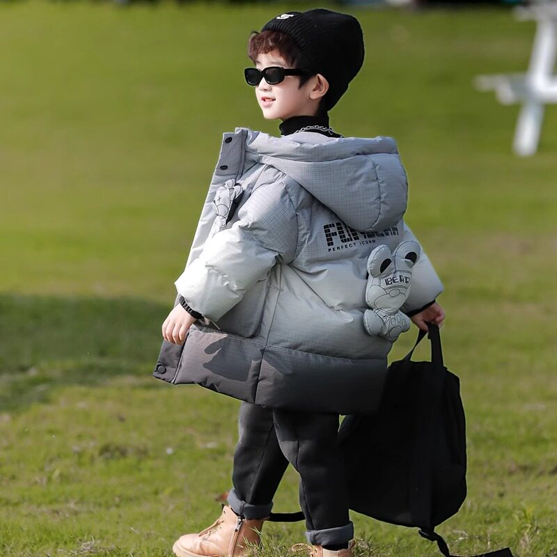 儿童羽绒服冬季2024新款男童中长款白鸭绒外套男宝秋冬装加厚棉服