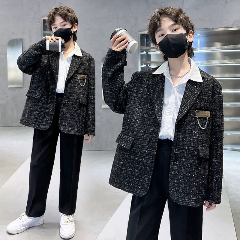 法国Anseola男童西服外套春秋2025新款儿童小香风男大童西装套装