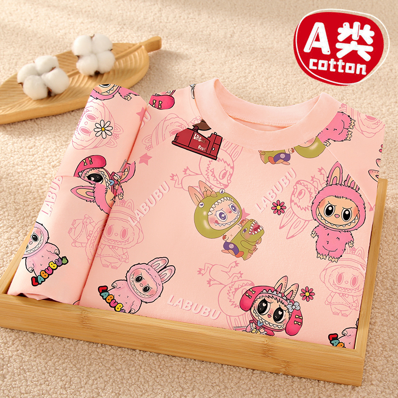 法国Anseola女童保暖内衣儿童纯棉打底拉布布衣服睡衣秋衣裤套装