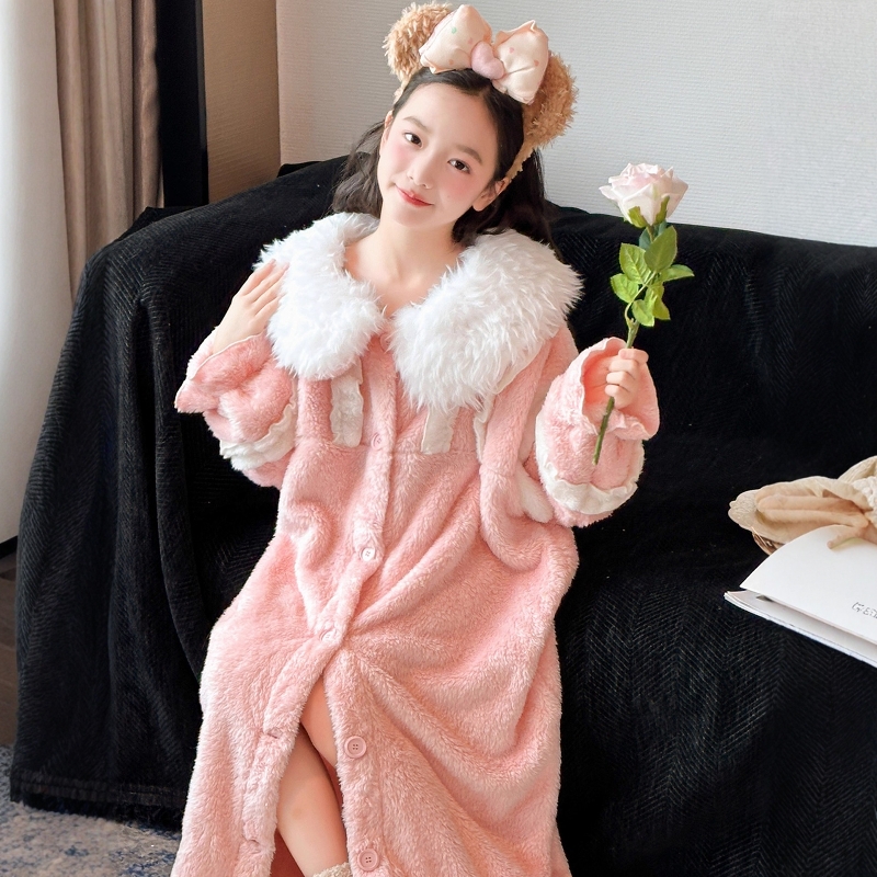 法国Uamtor女童冬款公主裙睡裙珊瑚绒睡衣女孩家居服睡袍2025新款