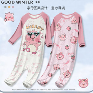 法国Anseola儿童连体睡衣女童纯棉莫代尔春秋款长袖连身家居服202