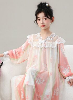 法国Anseola春季莫代尔睡裙女童初中生网红公主长袖2026新款大儿