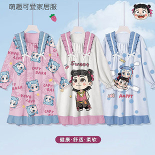 法国Anseola儿童睡衣春秋款莫代尔大童小女孩女童睡裙长袖哪吒202