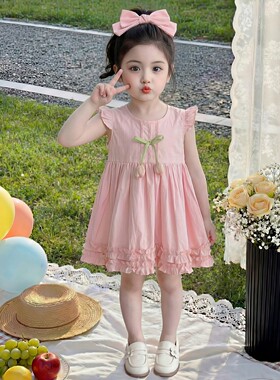 法国Anseola女童花朵飞袖连衣裙夏季2026新款儿童洋气时尚夏装女