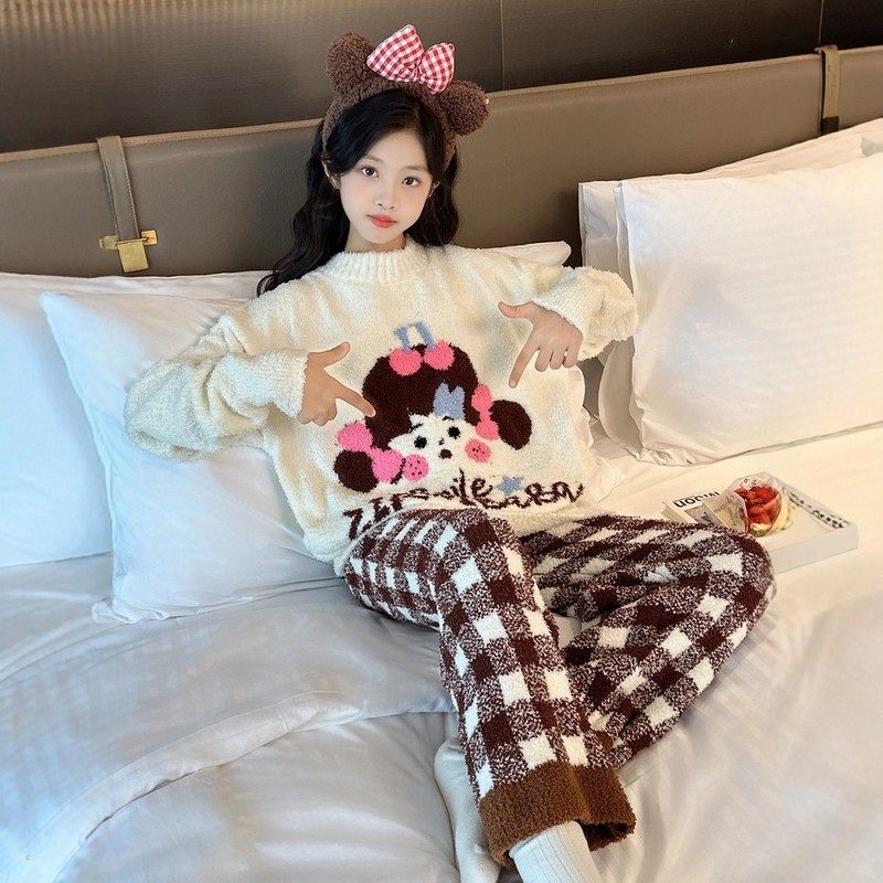 法国Uamtor女童秋冬半边绒睡衣2025新款亲子装保暖加厚家居服套装,童装/婴儿装/亲子装,家居服套装,淘宝优惠券,粉丝福利购,淘宝优惠卷