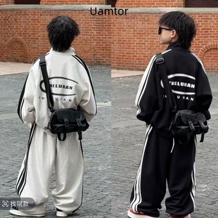 法国Uamtor男童学院风运动套装2025新款中大童儿童秋装拉链衫衣服