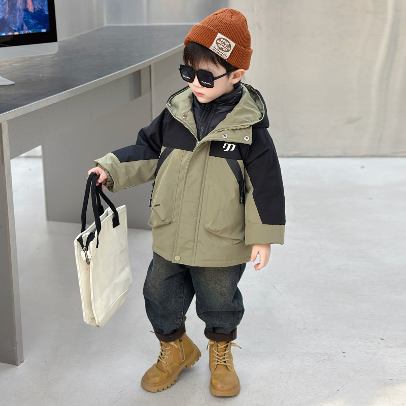 法国Anseola儿童内胆羽绒服男童冲锋衣三合一可拆卸新款冬季外套