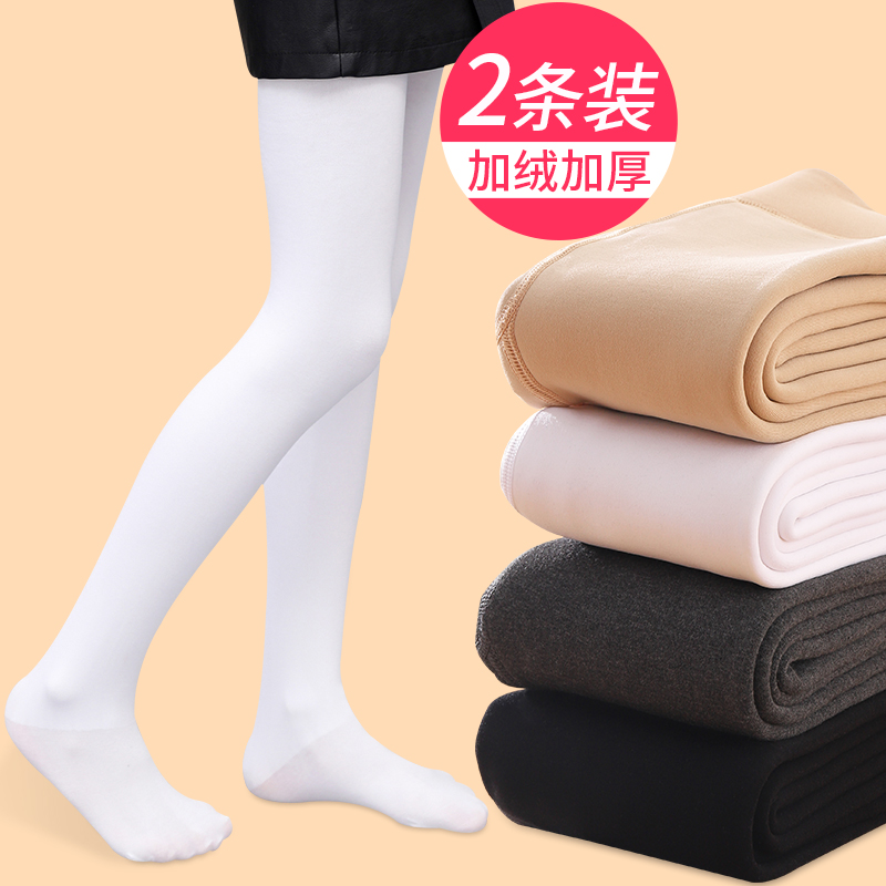 法国Anseola女童打底裤白色加绒加厚薄绒春秋冬连裤袜儿童舞蹈袜