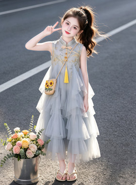 法国Anseola女童洋装夏季2026新款儿童新中式蓬蓬裙女大童夏装旗