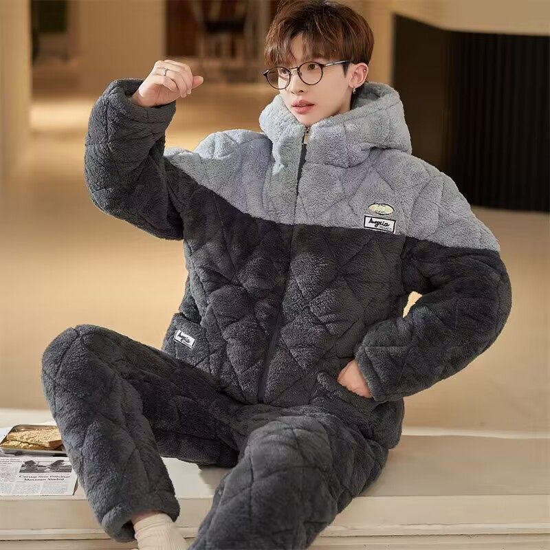 男士睡衣秋冬季三层加厚加绒珊瑚绒夹棉保暖中老年爸爸家居服套装,女士内衣/男士内衣/家居服,睡衣/家居服套装,淘宝优惠券,粉丝福利购,淘宝优惠卷