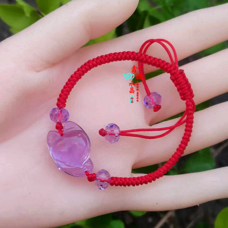 2025年紫水晶小狐狸旺桃花脚链女旺姻缘白狐狸小颗粒新款手链