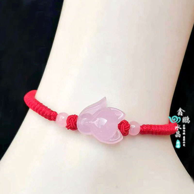 天然水晶狐狸红绳脚链