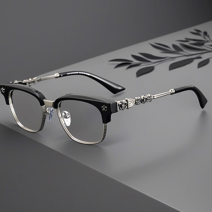 克罗明星款眼镜框架手工复古雕花半框胖子男女可配近视防蓝光变色