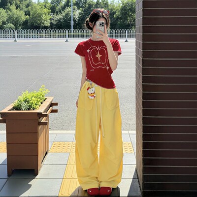 夏季甜酷显瘦高腰阔腿工装两件套