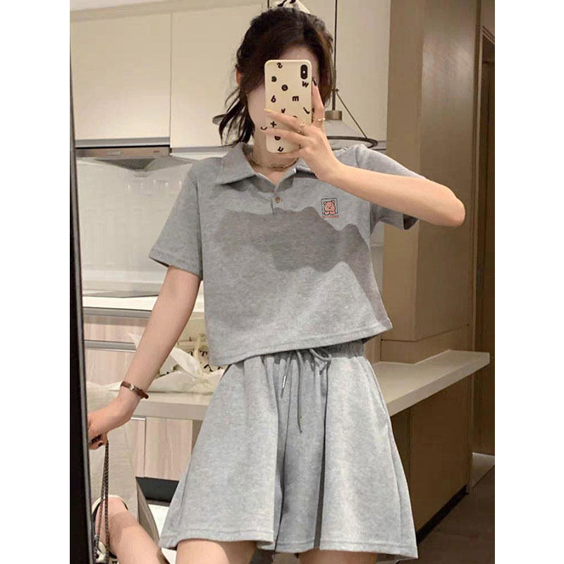 休闲运动服套装女夏季薄款学生韩版宽松小个子纯棉短袖短裤两件套