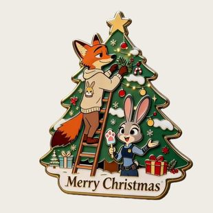 疯狂动物城2尼克朱迪CP圣诞款 高颜值亚克力磁吸平面冰箱贴礼物