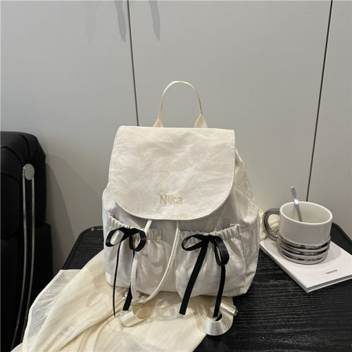 夏季新可爱少女学生上课双肩包甜美芭蕾风小巧背包小众蝴蝶结书包