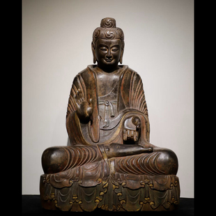 石雕复古仿古青石北魏彩绘大佛佛像造像坐佛摆件做旧摆放家居供养