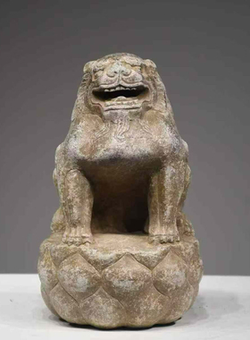 石雕仿古复古青石石狮子瑞兽案头狮摆件做旧摆放办公桌家居公司