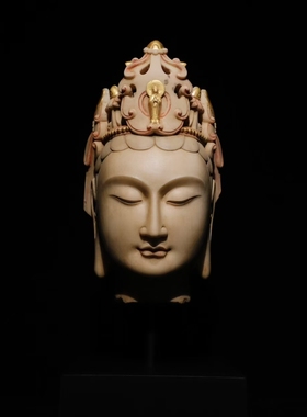 石雕复古仿古北齐汉白玉彩绘观音头佛头佛首摆件做旧摆放家居佛堂