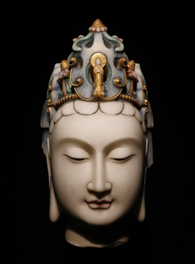 石雕仿古复古北齐汉白玉彩绘佛头佛首观音头摆件做旧摆放家居观音