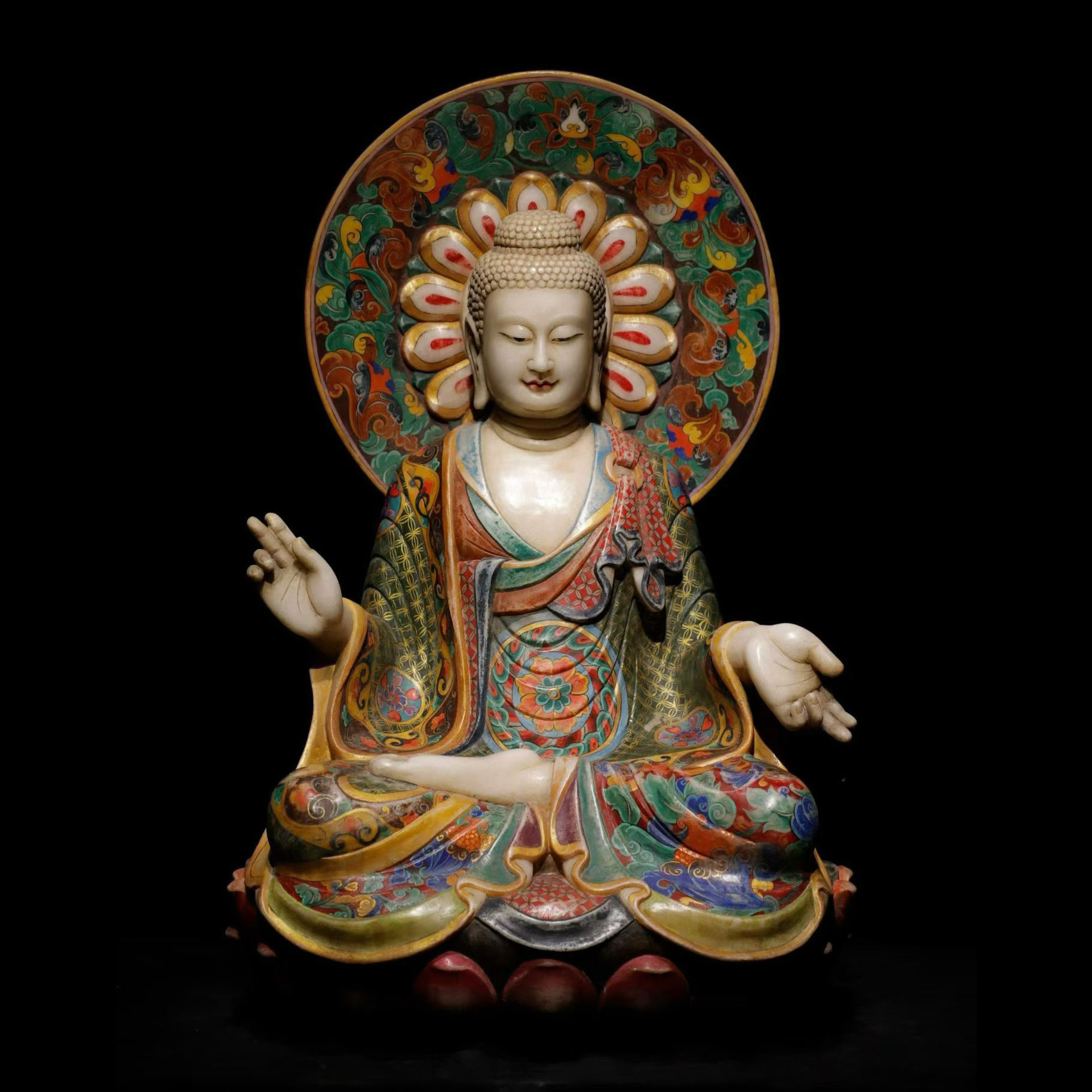 石雕仿古复古唐代汉白玉彩绘佛像造像站佛摆件做旧摆放家居佛堂