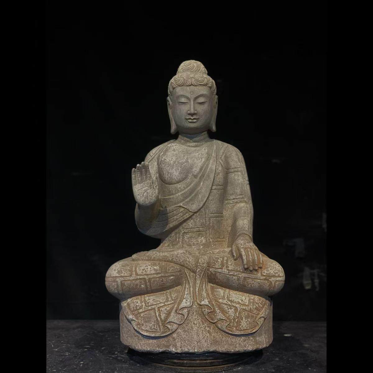 石雕仿古复古青石佛像造像坐佛释迦摩尼摆件做旧摆放家居佛堂酒店