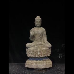石雕仿古复古青石北魏佛像造像坐佛摆件做旧摆放家用佛堂供奉人像