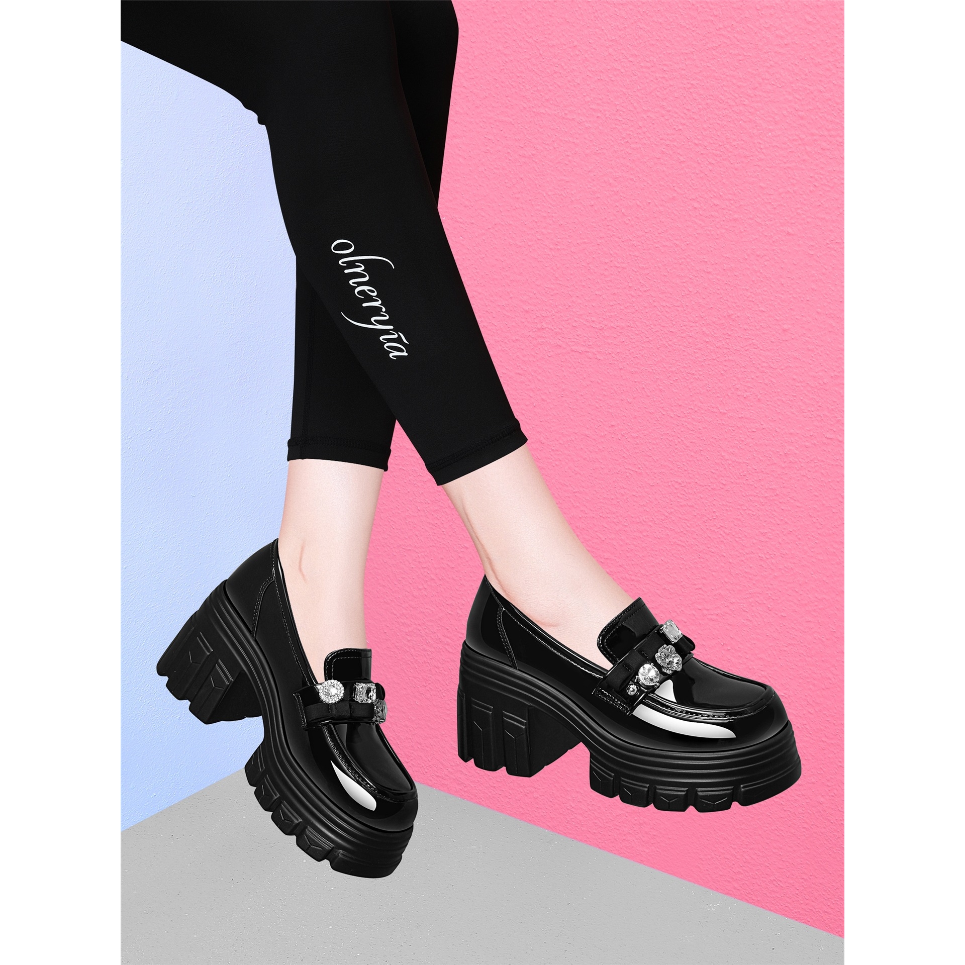 品牌黑色单鞋女2025新款厚底高跟鞋粗跟乐福鞋英伦风小皮鞋豆豆鞋