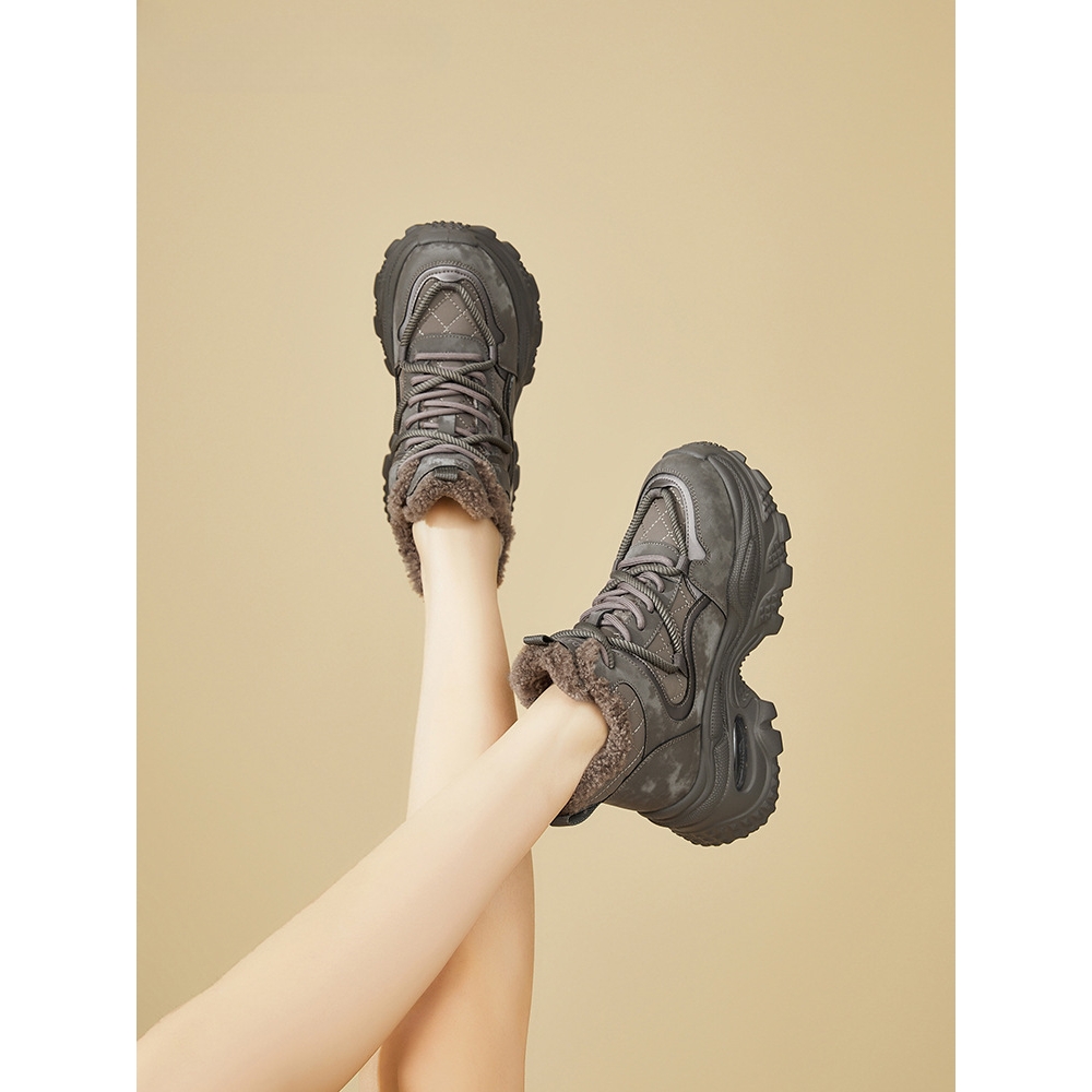 厚底老爹鞋女款2025新款冬季加绒棉鞋女增高百搭运动休闲鞋