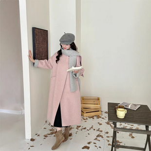 粉色双面穿羊绒大衣女2025秋冬季新款感韩版宽松羊毛呢子外套