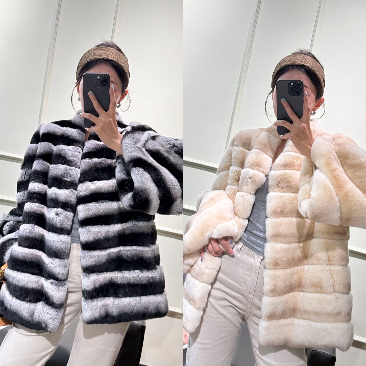 海宁女款龙猫色獭兔毛整皮外套