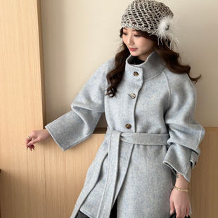 2026秋冬中长款双面羊毛毛呢外套女百搭立领小个子短款呢子大衣